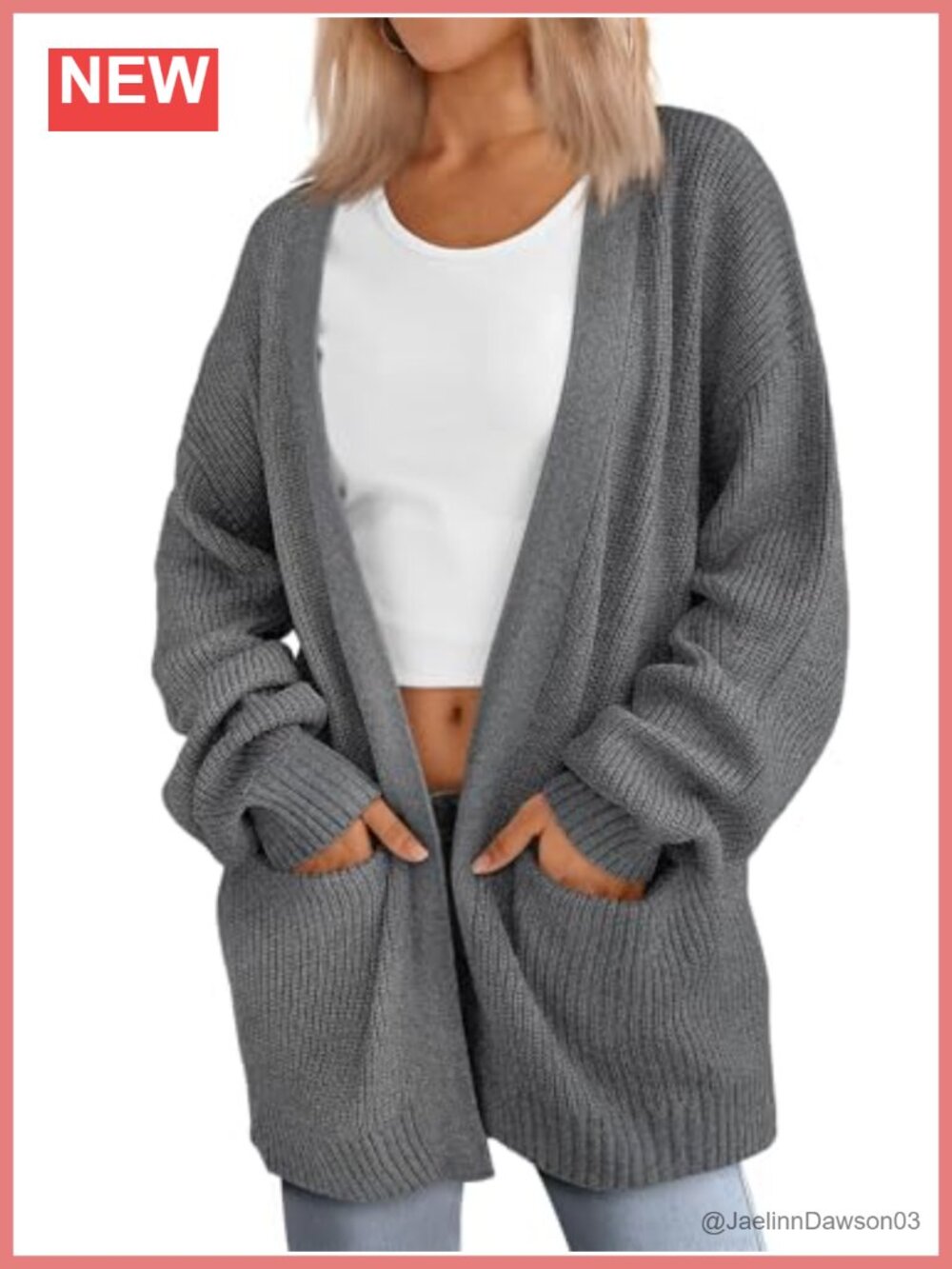 Oversized V-Neck Long Sleeve Knit Cardigan with Pockets